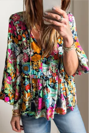 🌸 Printed Tie Neck Long Sleeve Blouse 🌸