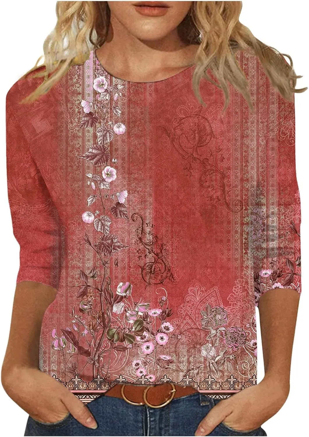 3/4 Length Sleeves Womens Tops Blouses 2025 Spring Dressy Casual Going Out Tops Summer Three Quarter Sleeve Shirts