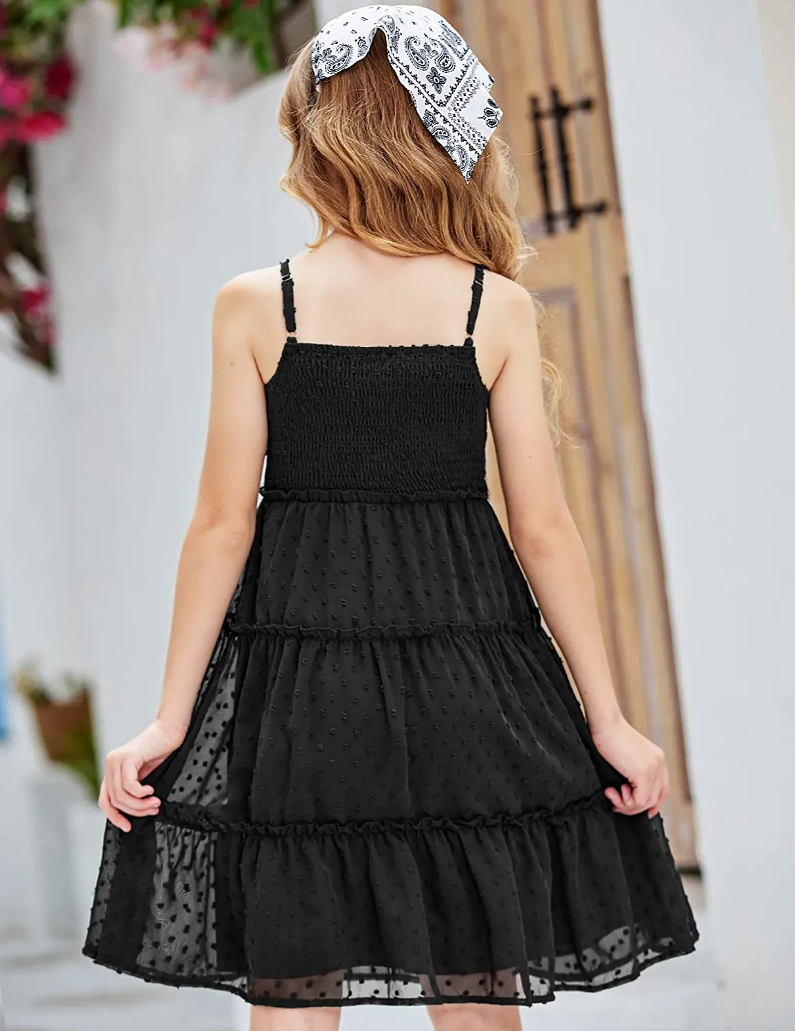 Arshiner Girls Summer Dress Sleeveless Swiss Dot  Ruffle Flowy Sundress