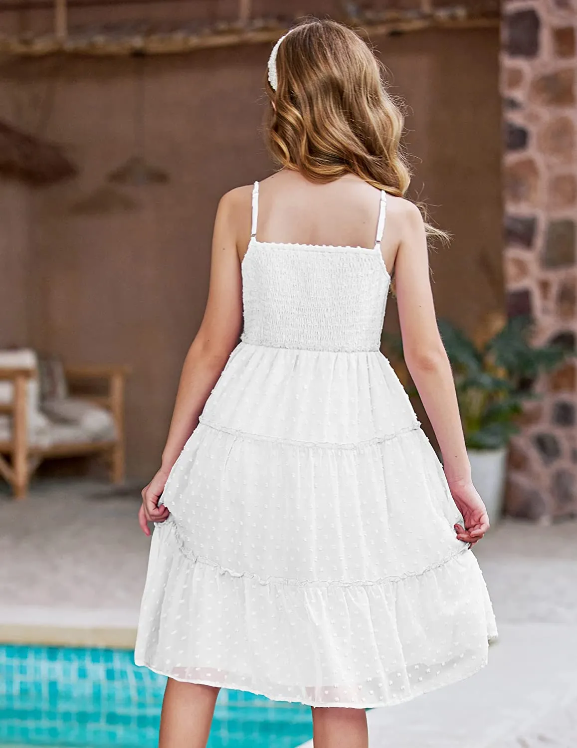 Arshiner Girls Summer Dress Sleeveless Swiss Dot  Ruffle Flowy Sundress