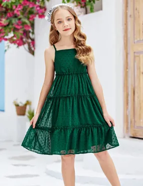 Arshiner Girls Summer Dress Sleeveless Swiss Dot  Ruffle Flowy Sundress