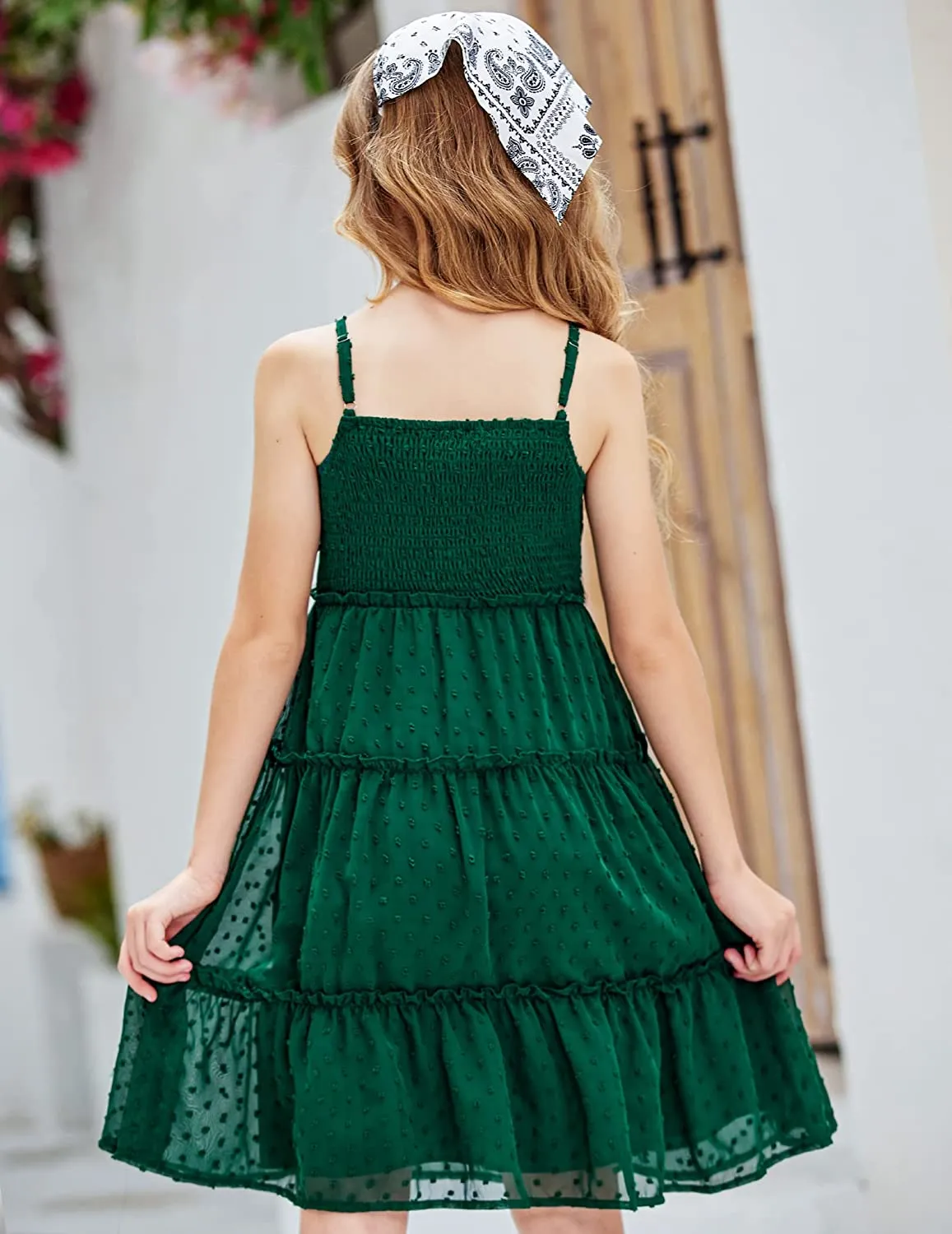 Arshiner Girls Summer Dress Sleeveless Swiss Dot  Ruffle Flowy Sundress