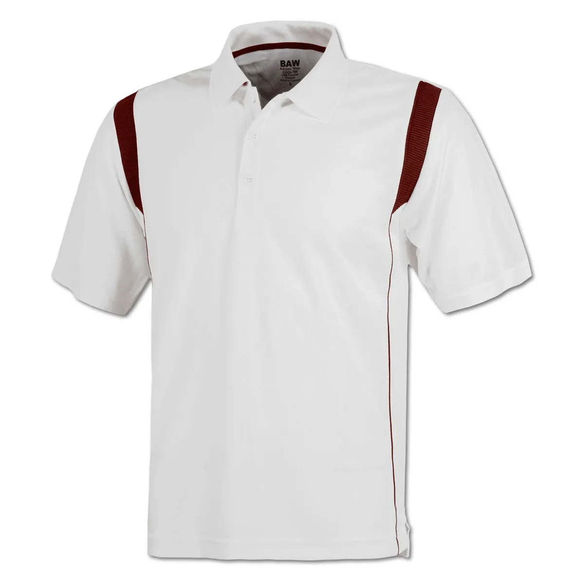 BAW Men's White/Red White Rib Shoulder Cool Tek Polo