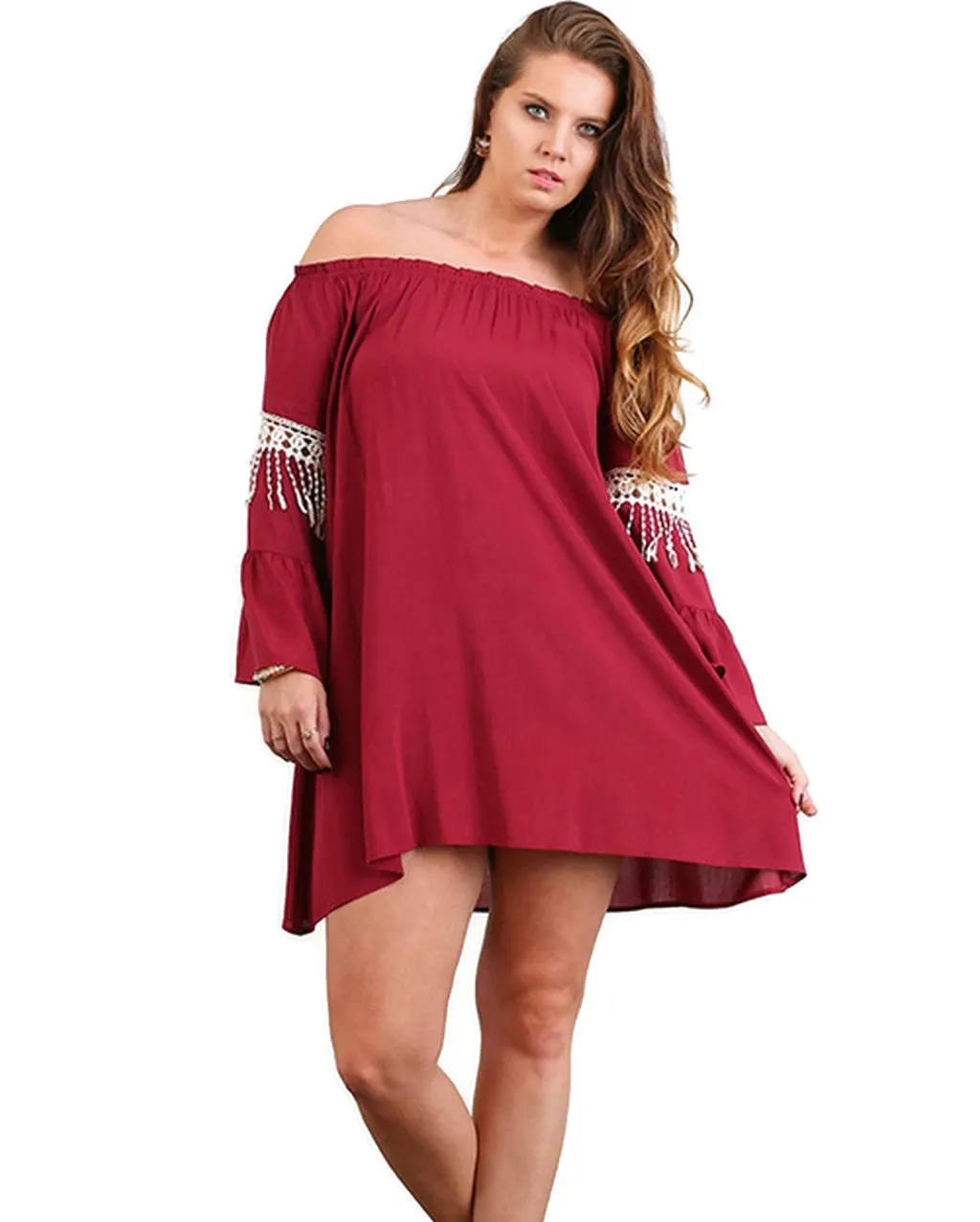 Bell Sleeve Boho Chic Dress, Burgundy