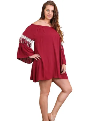 Bell Sleeve Boho Chic Dress, Burgundy