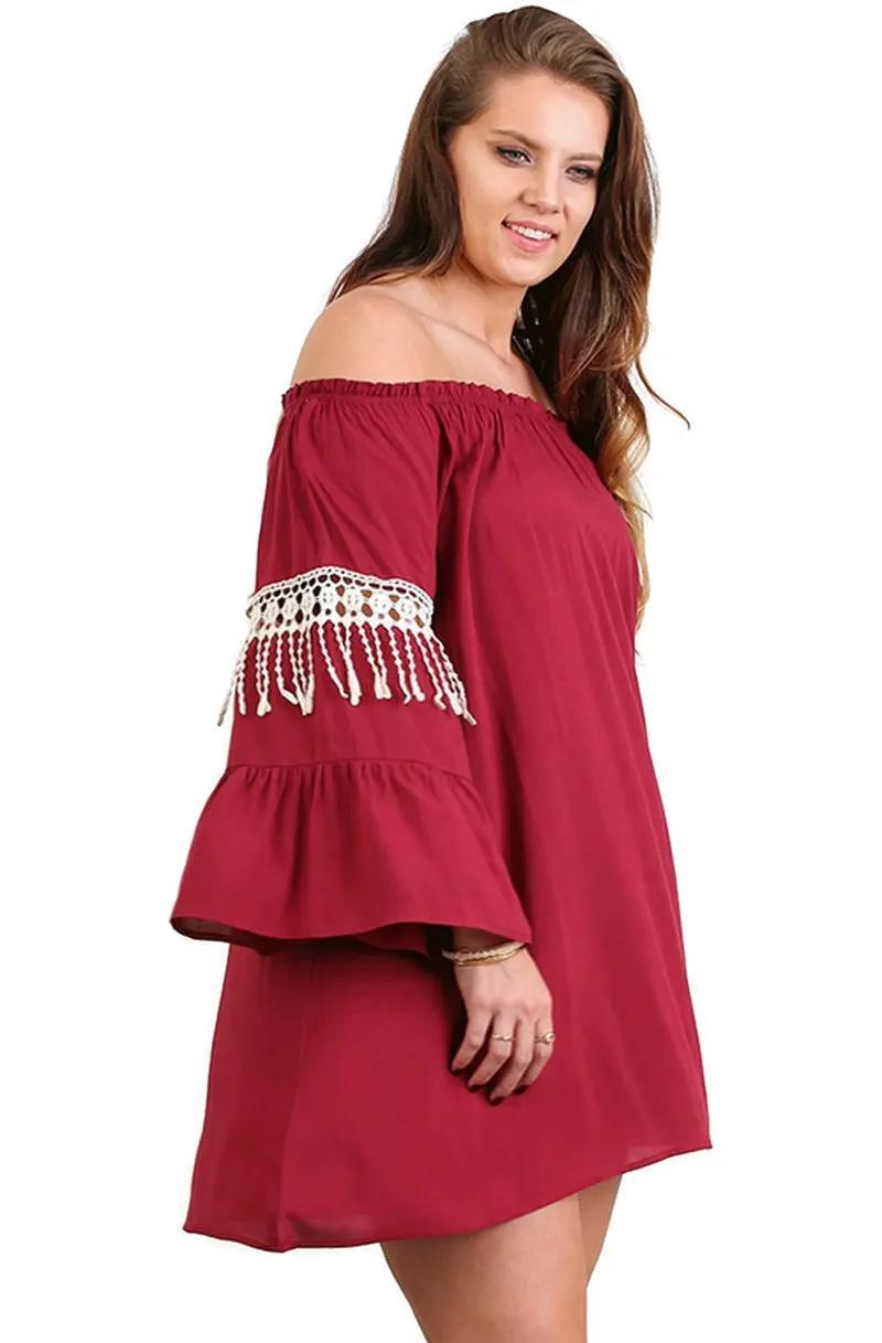 Bell Sleeve Boho Chic Dress, Burgundy