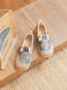 Cactus Rose | Blooming Moon Embroidered Linen Espadrilles - Grey