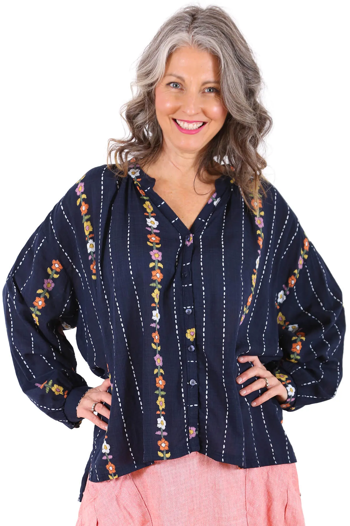 Cape May Blouse Navy in Cotton Blend