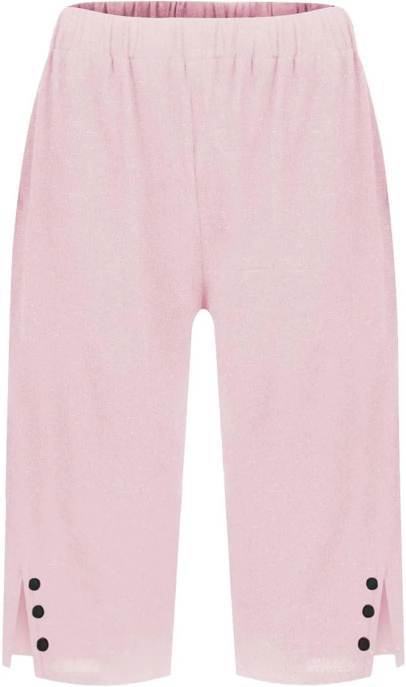 Capri Pants for Women Bermuda Linen Shorts High Waisted Wide Leg 2025 Summer Cropped Casual Palazzo Pant with Pockets