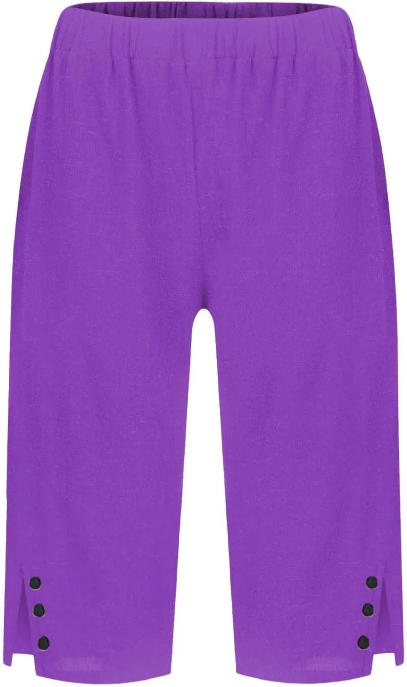 Capri Pants for Women Bermuda Linen Shorts High Waisted Wide Leg 2025 Summer Cropped Casual Palazzo Pant with Pockets