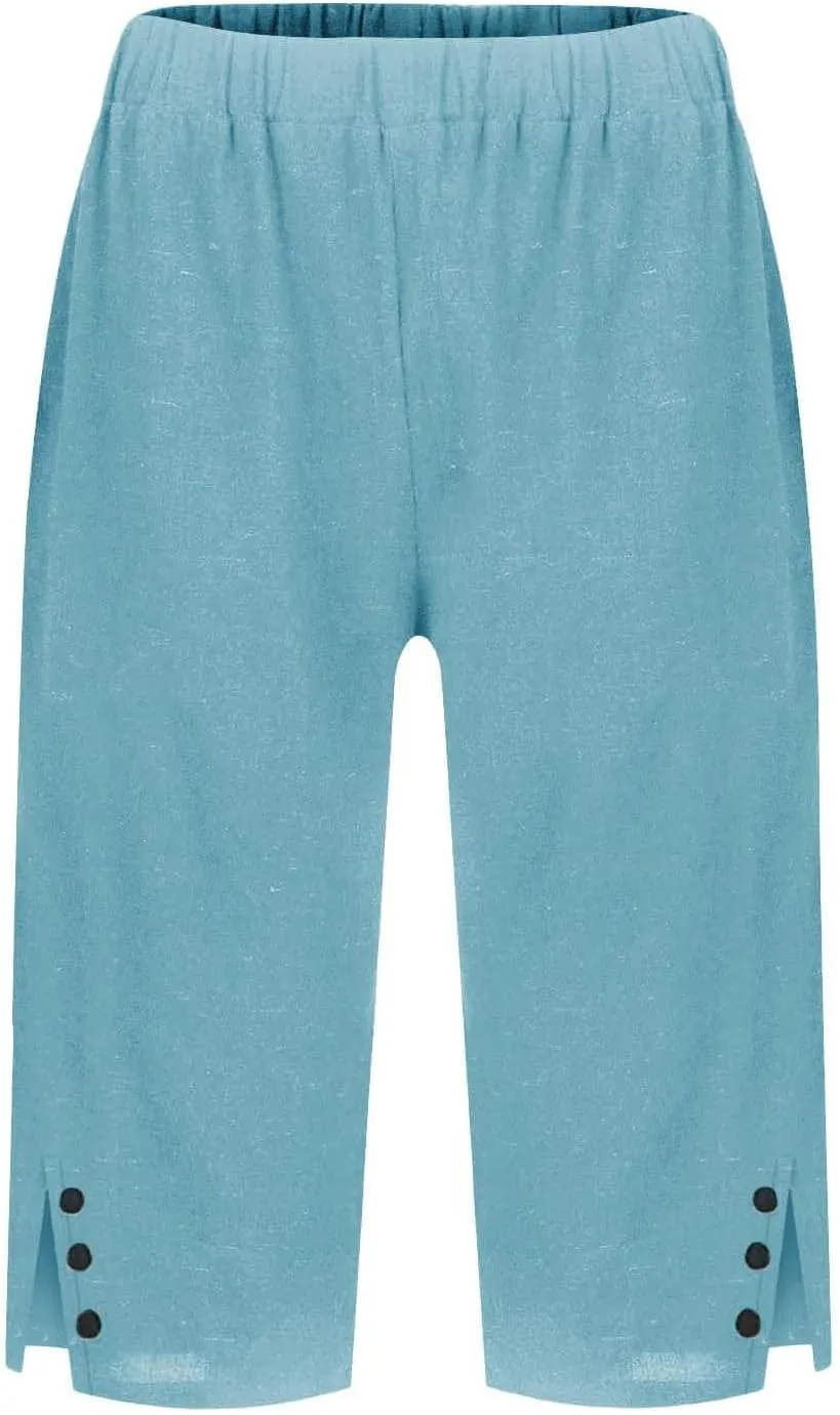 Capri Pants for Women Bermuda Linen Shorts High Waisted Wide Leg 2025 Summer Cropped Casual Palazzo Pant with Pockets