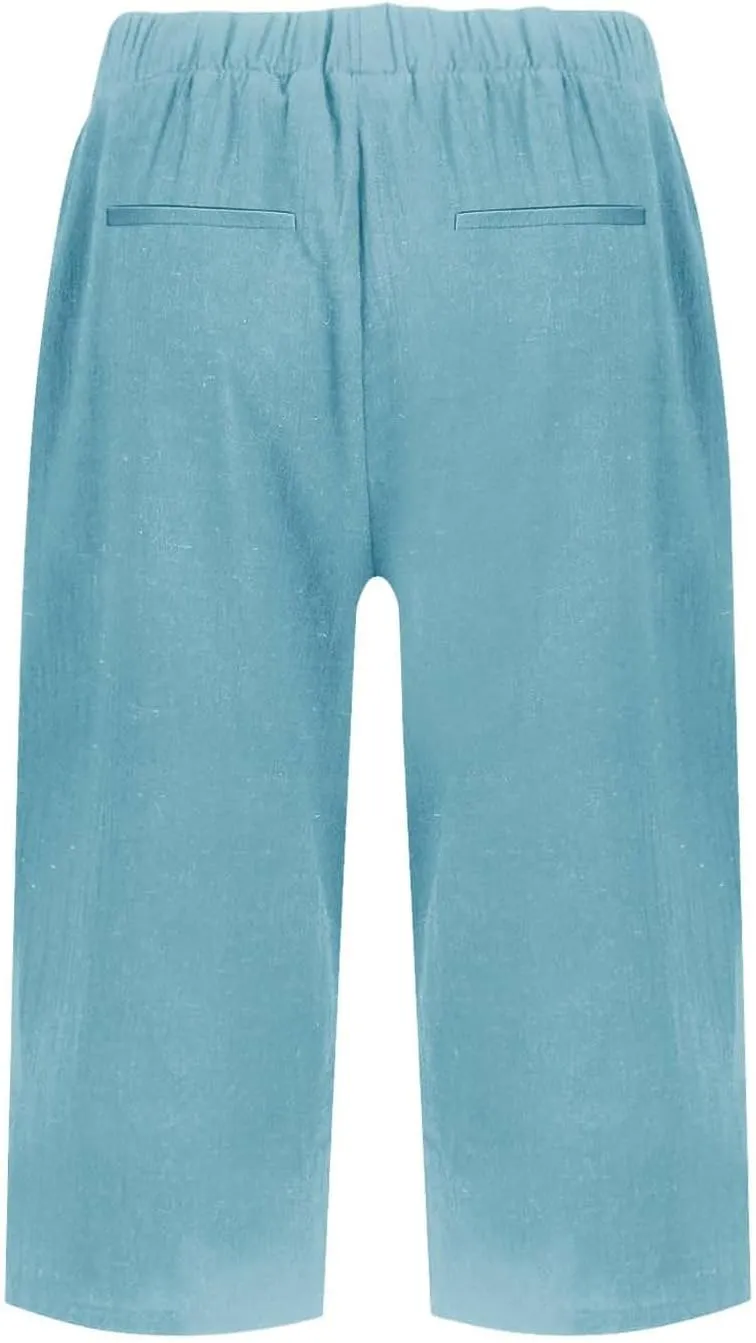 Capri Pants for Women Bermuda Linen Shorts High Waisted Wide Leg 2025 Summer Cropped Casual Palazzo Pant with Pockets