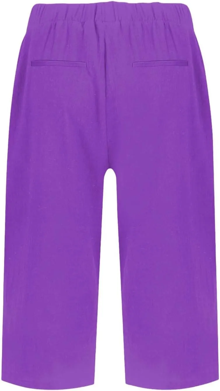 Capri Pants for Women Bermuda Linen Shorts High Waisted Wide Leg 2025 Summer Cropped Casual Palazzo Pant with Pockets