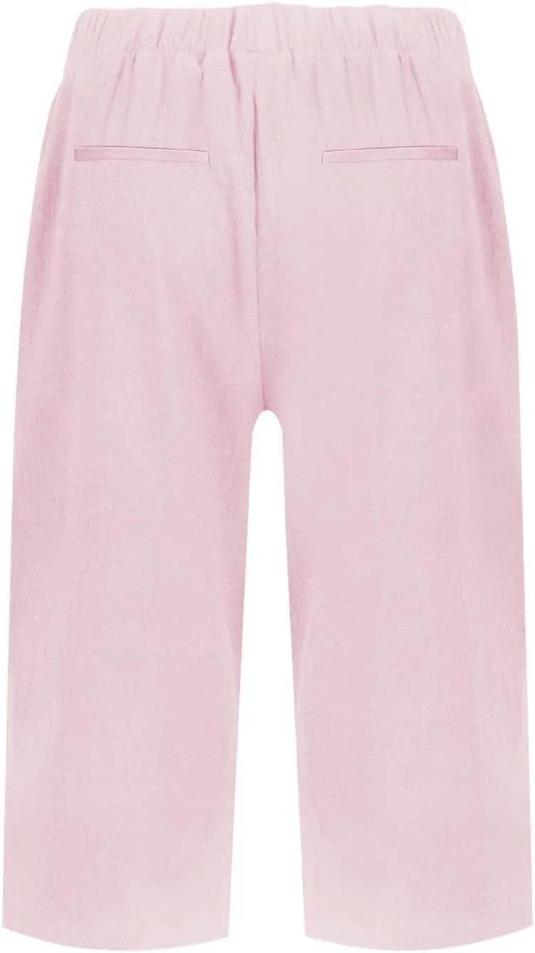 Capri Pants for Women Bermuda Linen Shorts High Waisted Wide Leg 2025 Summer Cropped Casual Palazzo Pant with Pockets