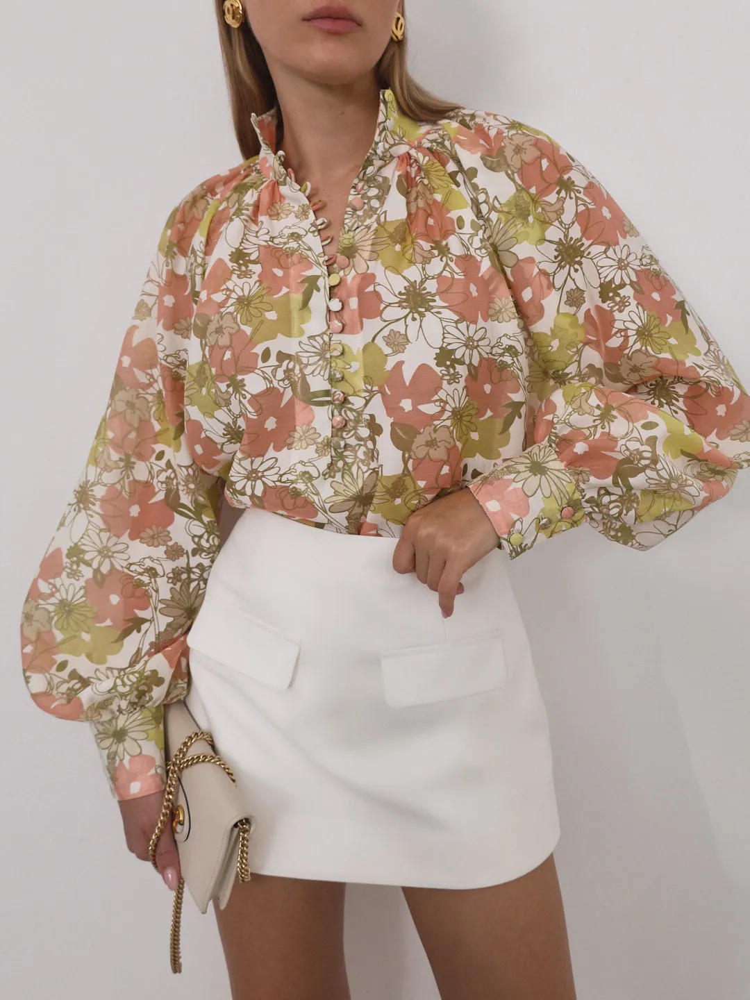 Cassidy Floral Button Through Blouse | Apricot Multi