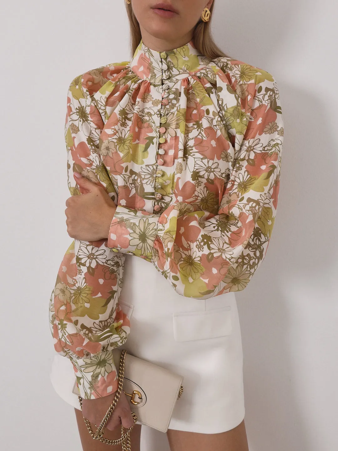 Cassidy Floral Button Through Blouse | Apricot Multi