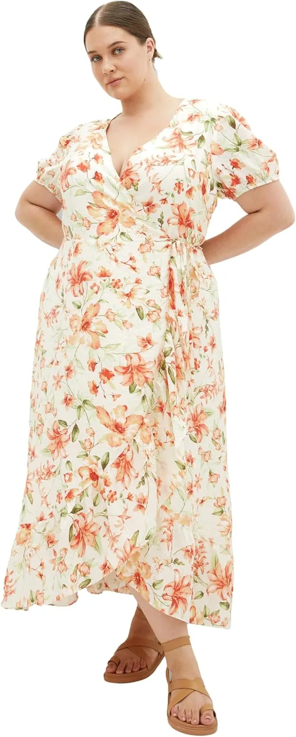 City Chic Women's Plus Size Dress - Sarina Print Wrap Midi