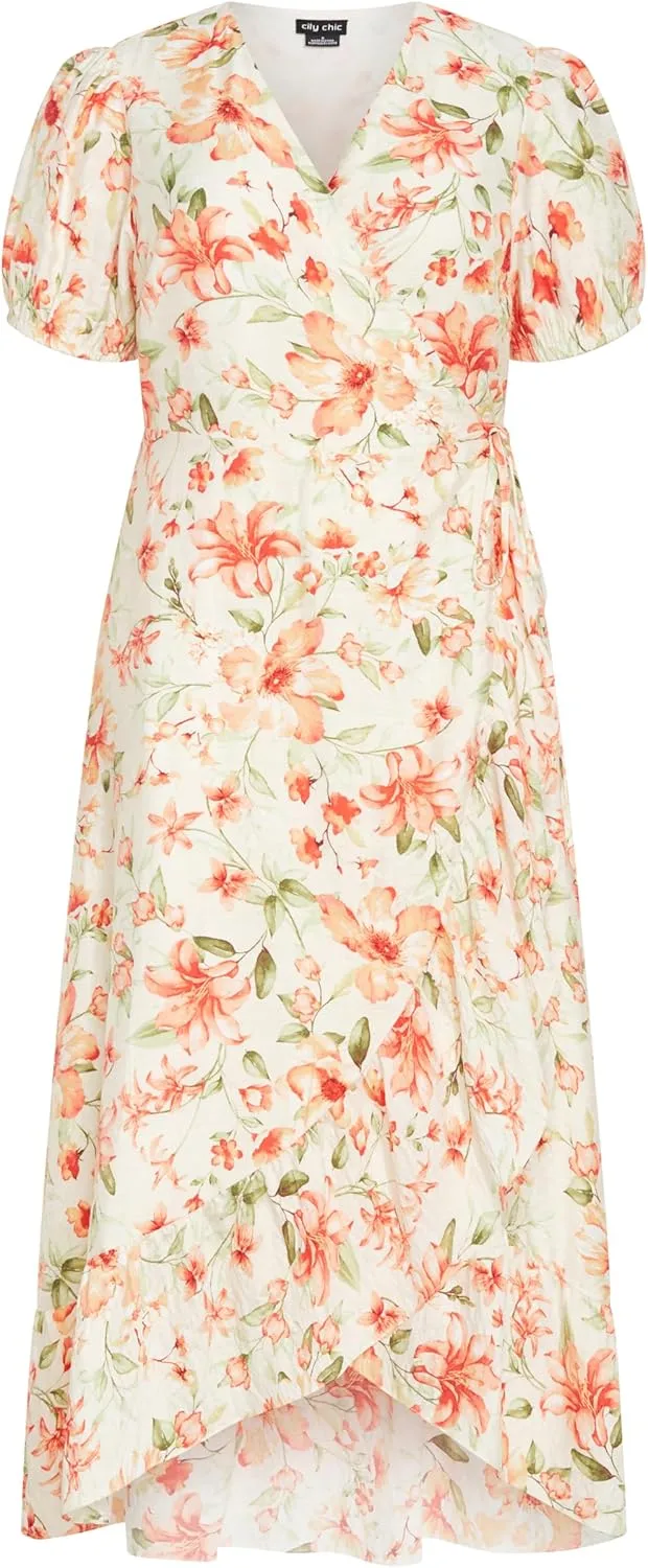 City Chic Women's Plus Size Dress - Sarina Print Wrap Midi