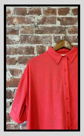 Coral Breeze Button-Down Shirt Dress