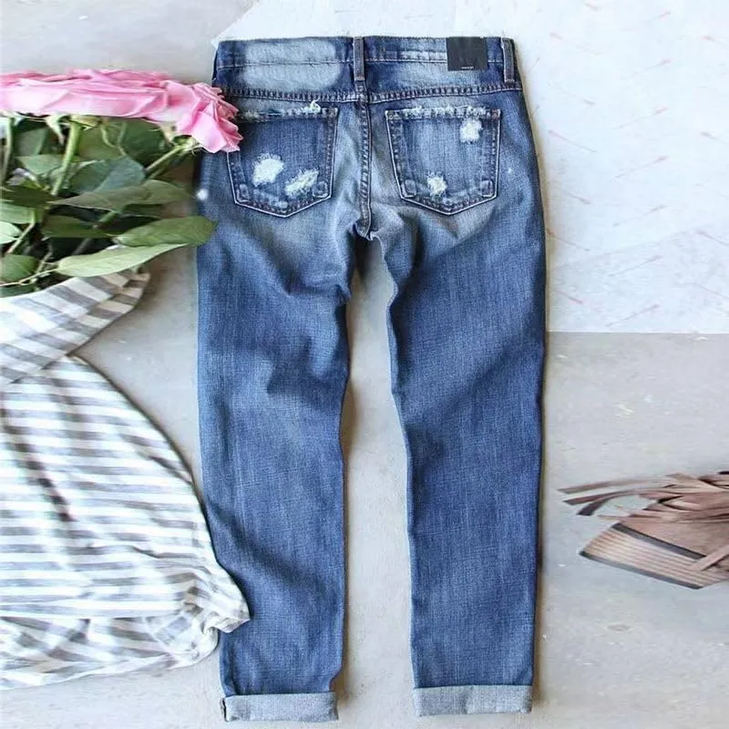 Costaric Plaid Patch Ripped Jean for Women Skinny Distressed Denim Pants Vintage Mid Waisted Trendy Jean Pants