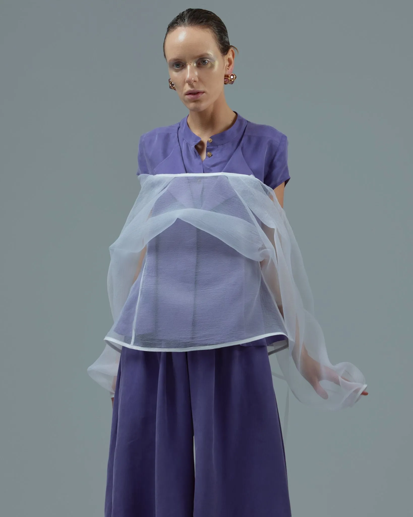 Cupro Blouse With Flared Hem Violet