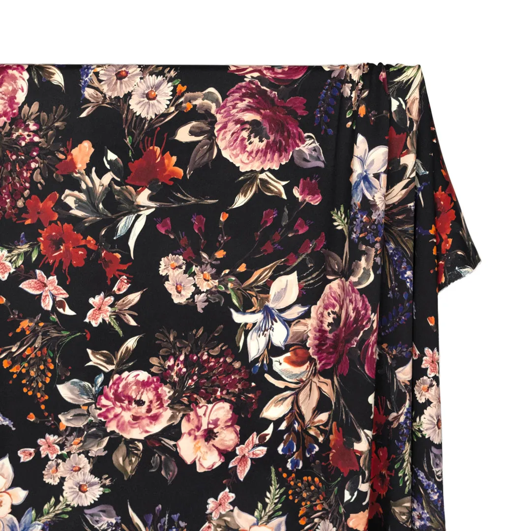 Deadstock Twilight Blooms Midweight Viscose Crepe - Black/Violet/Multi
