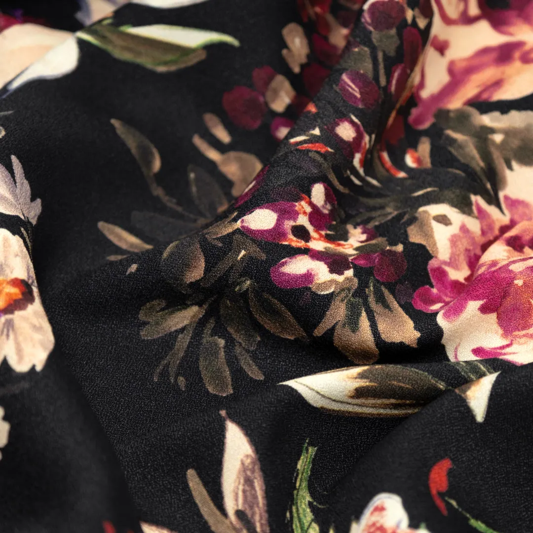 Deadstock Twilight Blooms Midweight Viscose Crepe - Black/Violet/Multi