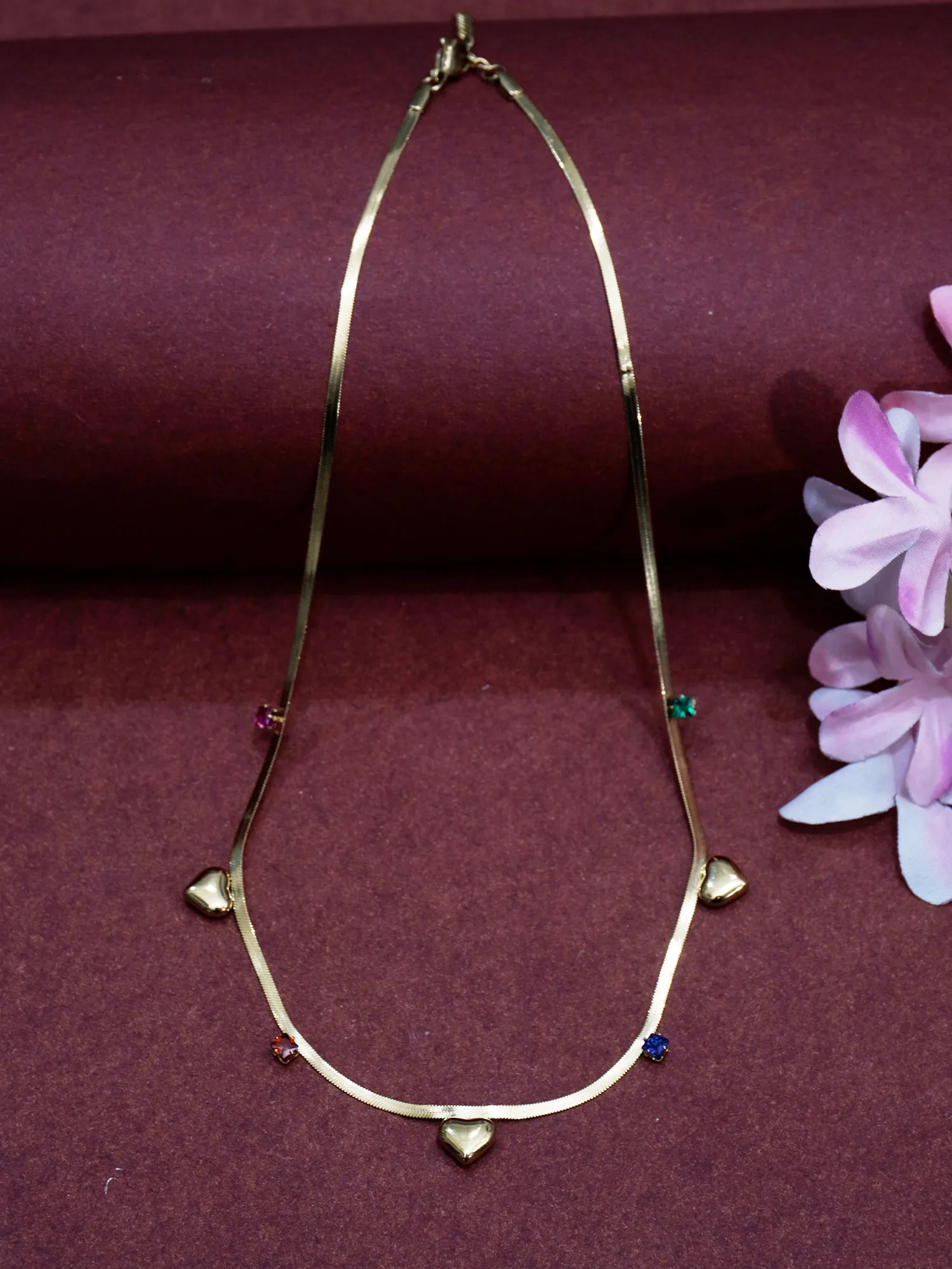 Demi-Fine Gold-Plated Multi Colour Crystal Necklace Chain