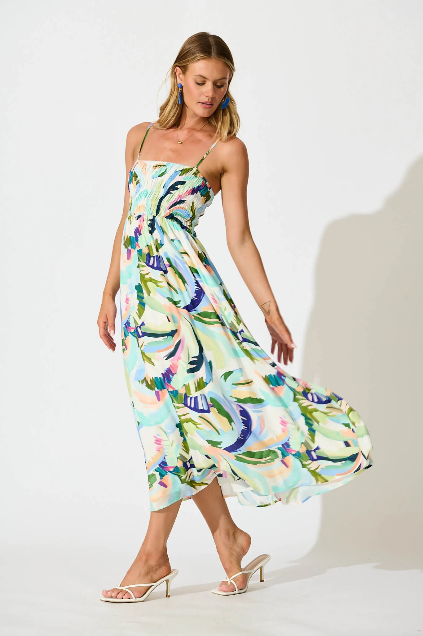 Dillon Maxi Sundress in Multi Green Print