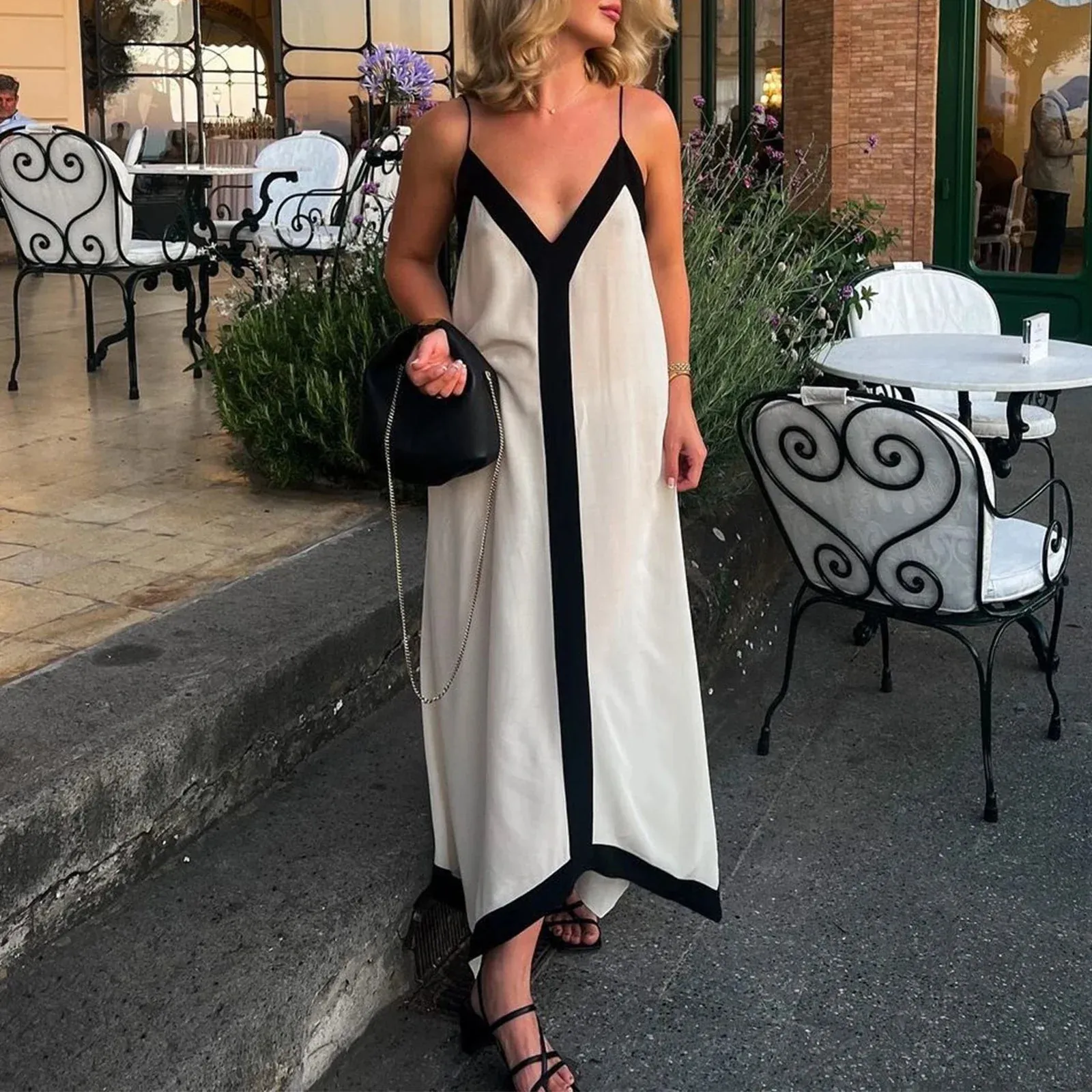 FashionSierra - Women Y2k Spaghetti Strap Maxi Patchwork Low Cut Backless Long Ruffle Flowy Beach Sundress Midi Dress