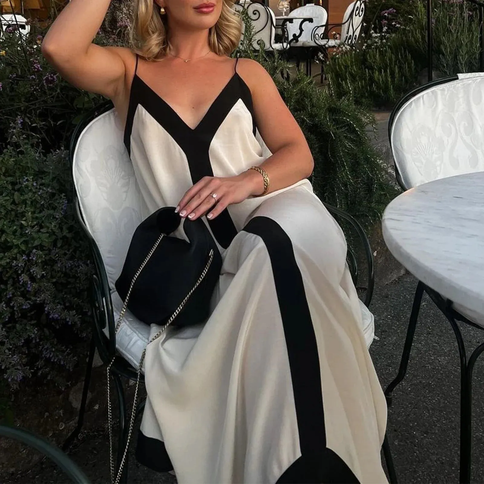 FashionSierra - Women Y2k Spaghetti Strap Maxi Patchwork Low Cut Backless Long Ruffle Flowy Beach Sundress Midi Dress