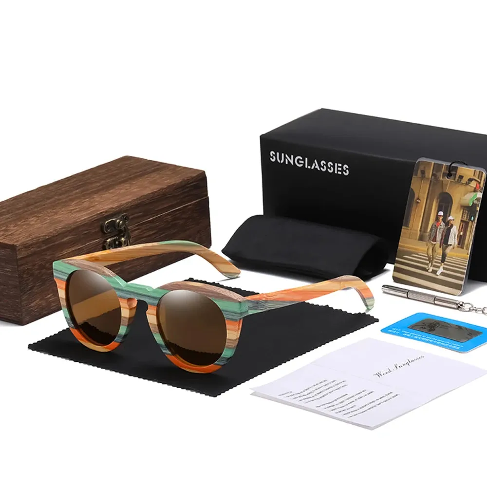 GM Natural Bamboo Wooden Sunglasses: Eco-Chic Fashion with Polarized Mirrored Lenses