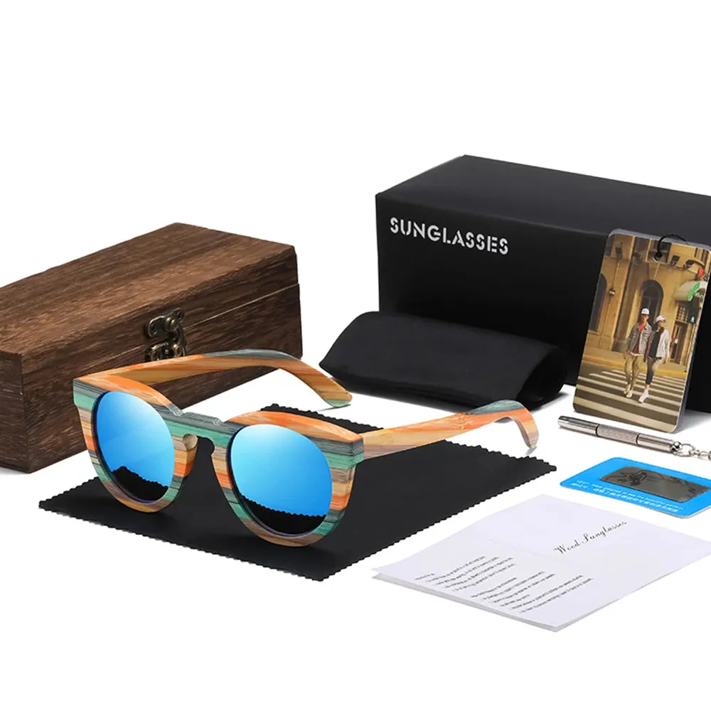 GM Natural Bamboo Wooden Sunglasses: Eco-Chic Fashion with Polarized Mirrored Lenses