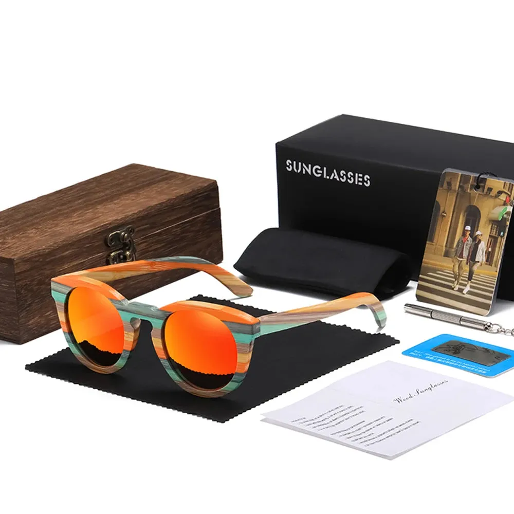 GM Natural Bamboo Wooden Sunglasses: Eco-Chic Fashion with Polarized Mirrored Lenses
