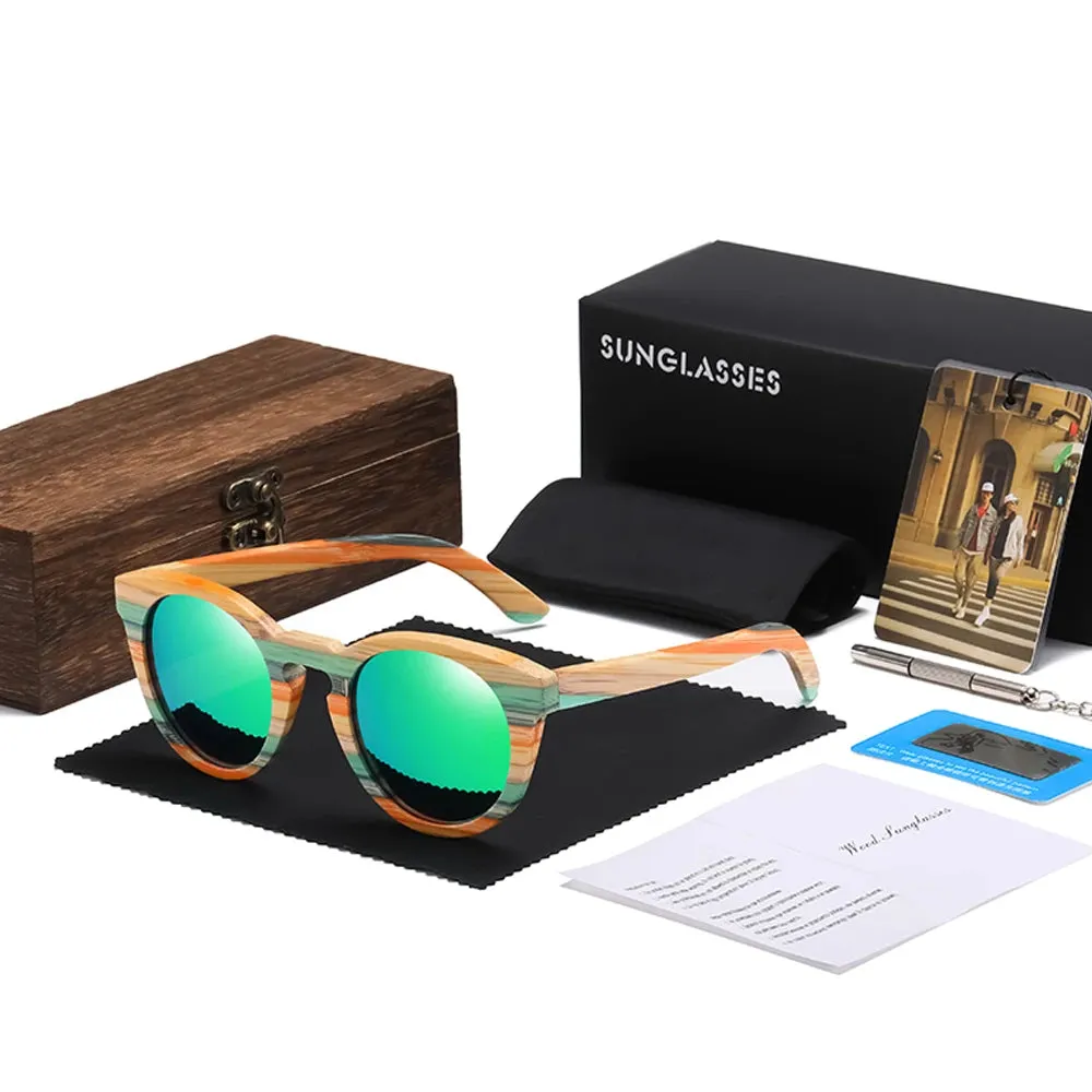 GM Natural Bamboo Wooden Sunglasses: Eco-Chic Fashion with Polarized Mirrored Lenses