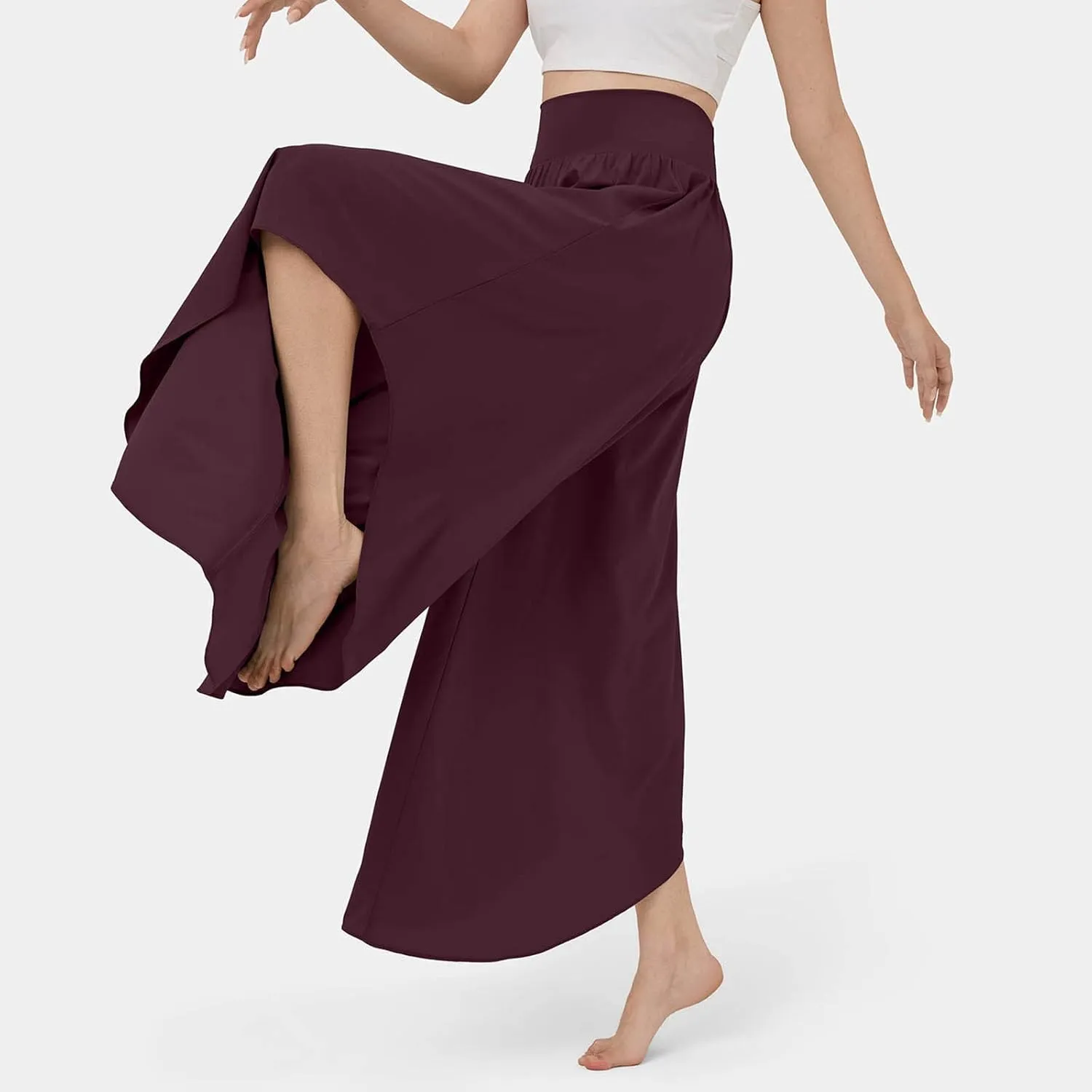 Gumipy Women Flowy Ruffle Wide Leg Pants High Waisted Elastic Waistband Palazzo Pants Flare Yoga Pants Soft Pilates Pants