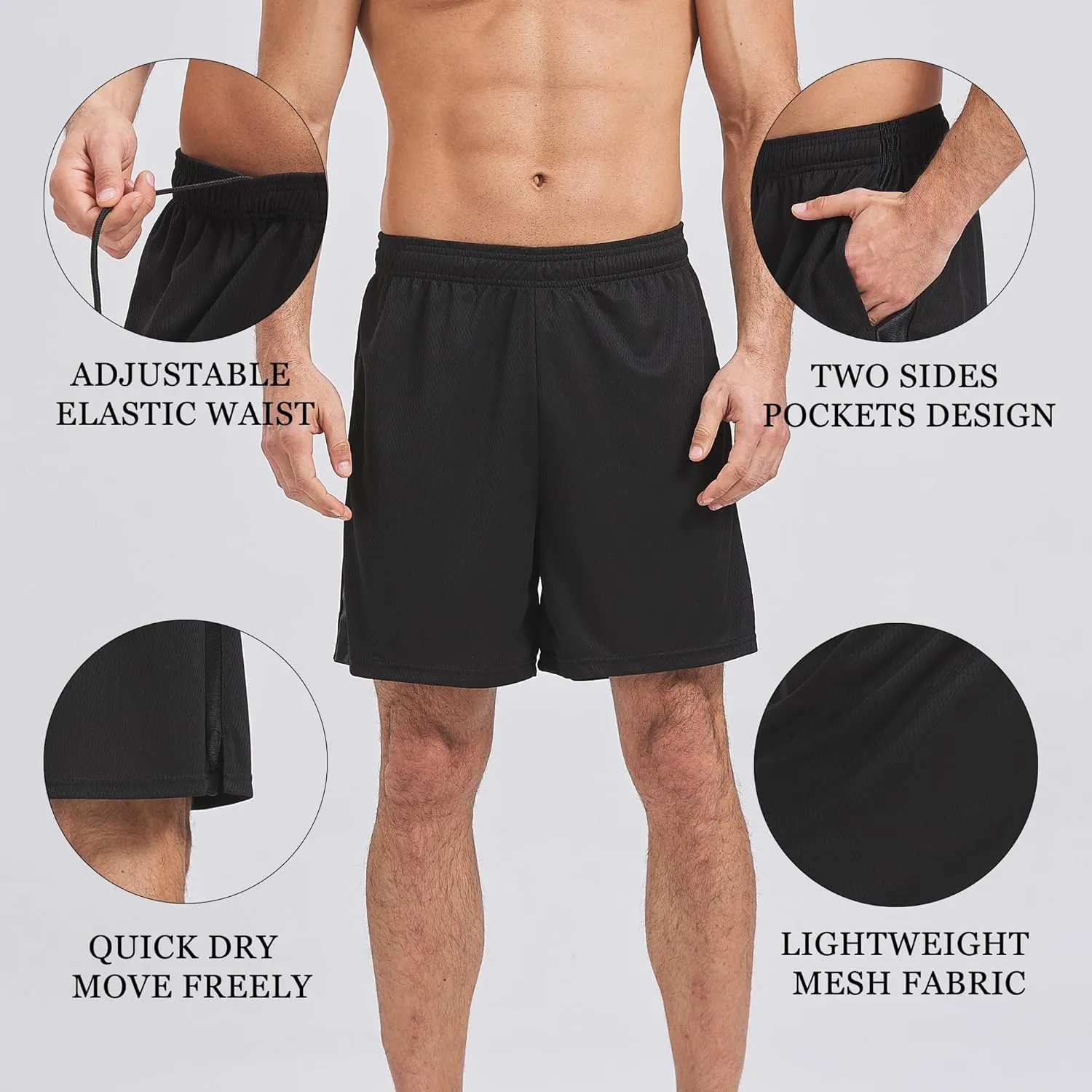 HQUEC Mens Shorts Mesh Gym Lightweight Comfortable 7"/ 5" Basketball Shorts Loose-Fit with Pockets