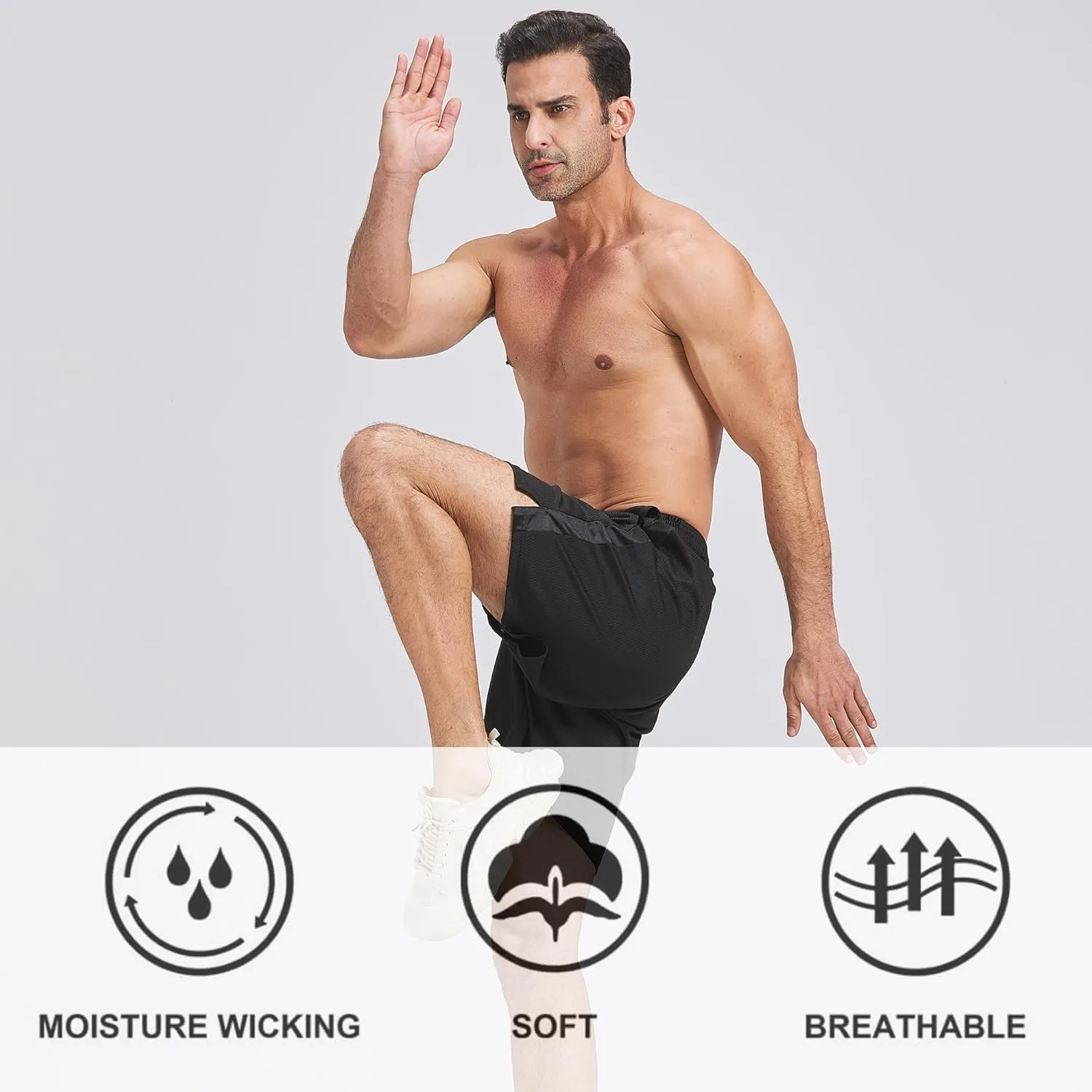 HQUEC Mens Shorts Mesh Gym Lightweight Comfortable 7"/ 5" Basketball Shorts Loose-Fit with Pockets