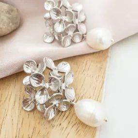 Hydrangea Flower Earrings with Freshwater Pearls