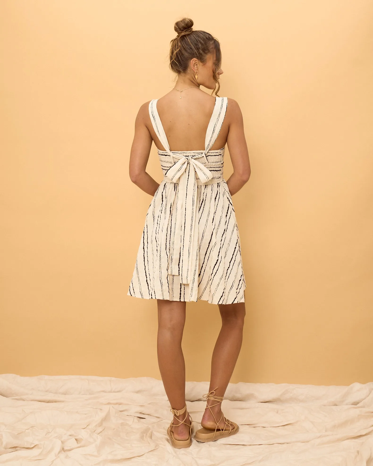 Keiko Beige Black Stripe Mini Dress
