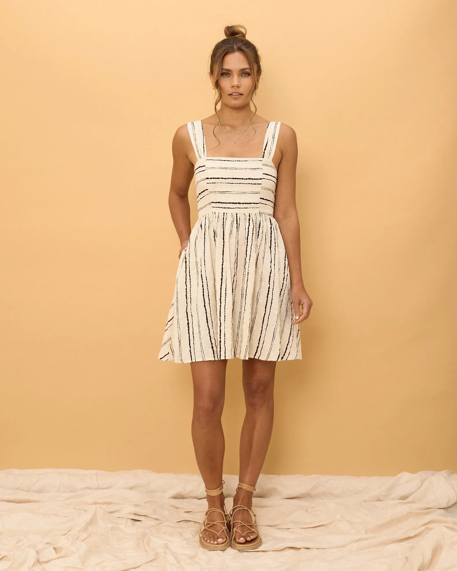 Keiko Beige Black Stripe Mini Dress