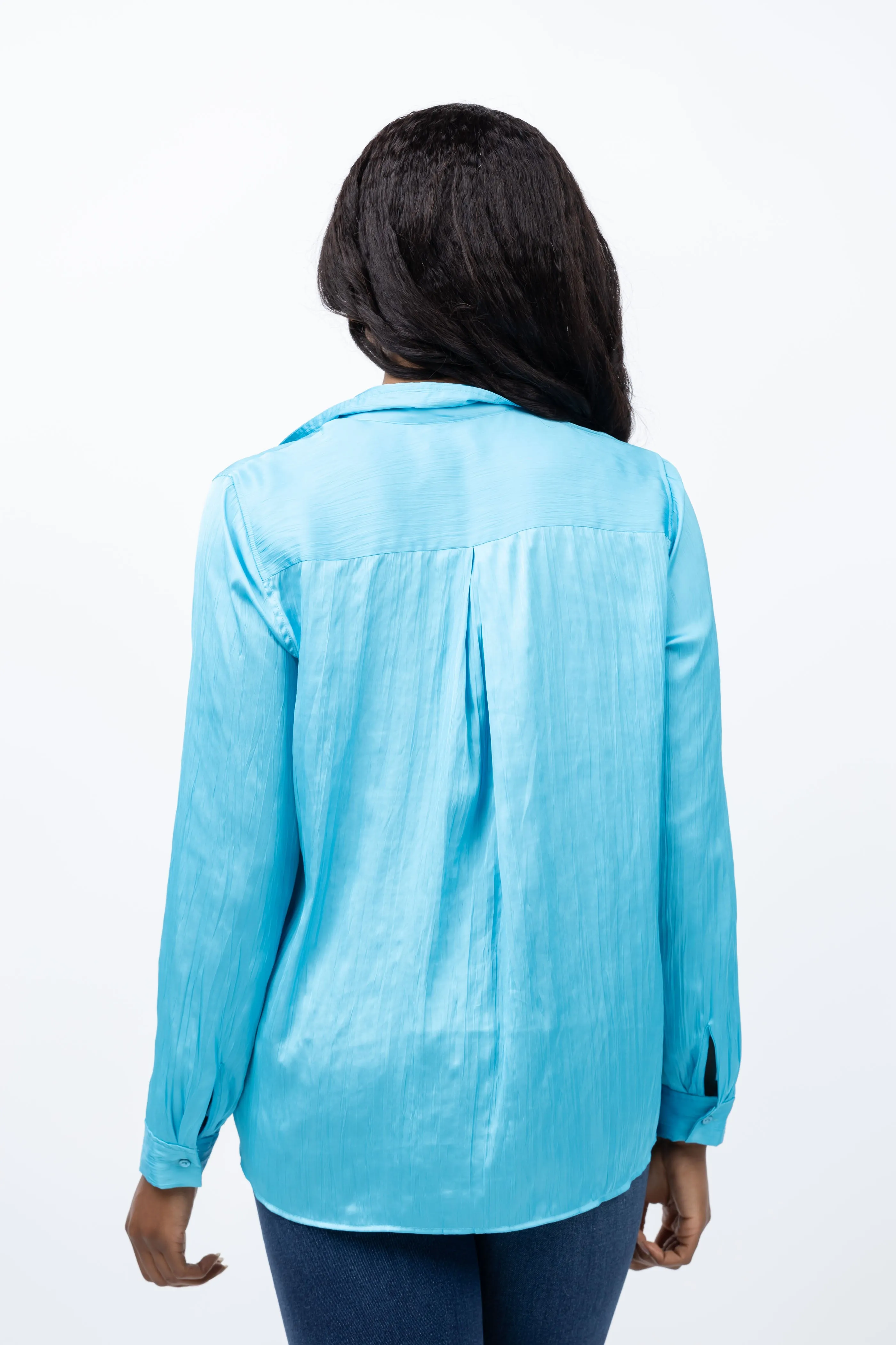 L'AGENCE Nina Long Sleeve Blouse in Blue Atoll