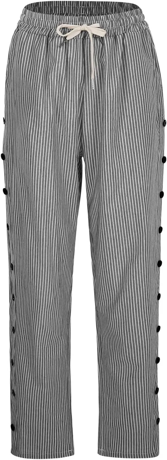 Linen Capris for Women Lightweight Summer Pants Drawstring Elastic Waisted Vacation Beach Linen Pants Casual Travel Trousers
