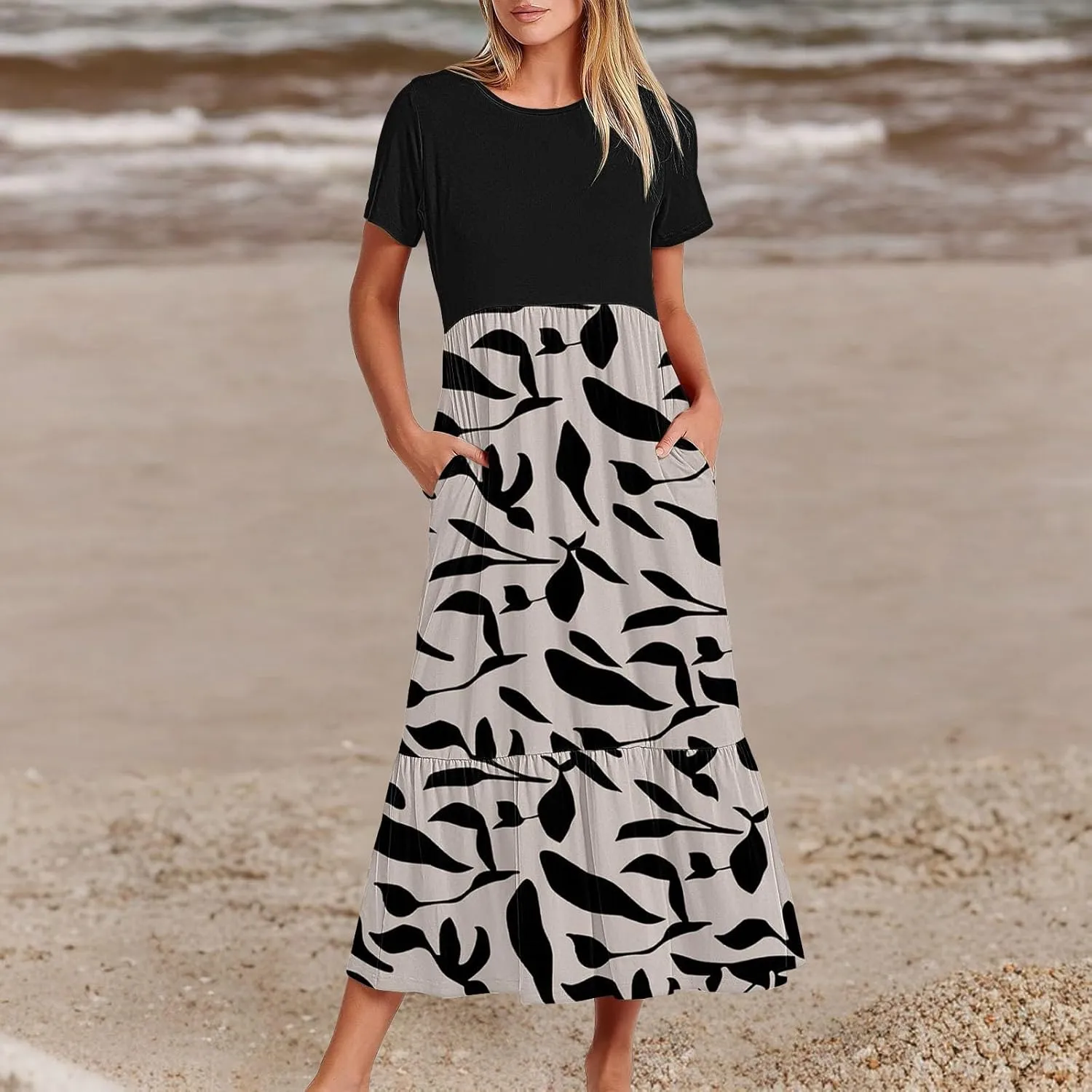 Long Floral Dresses for Women 2025 Beach Casual Elegant Spaghetti Strap Maxi Dress Patchwork Modest Flowy Boho Dress