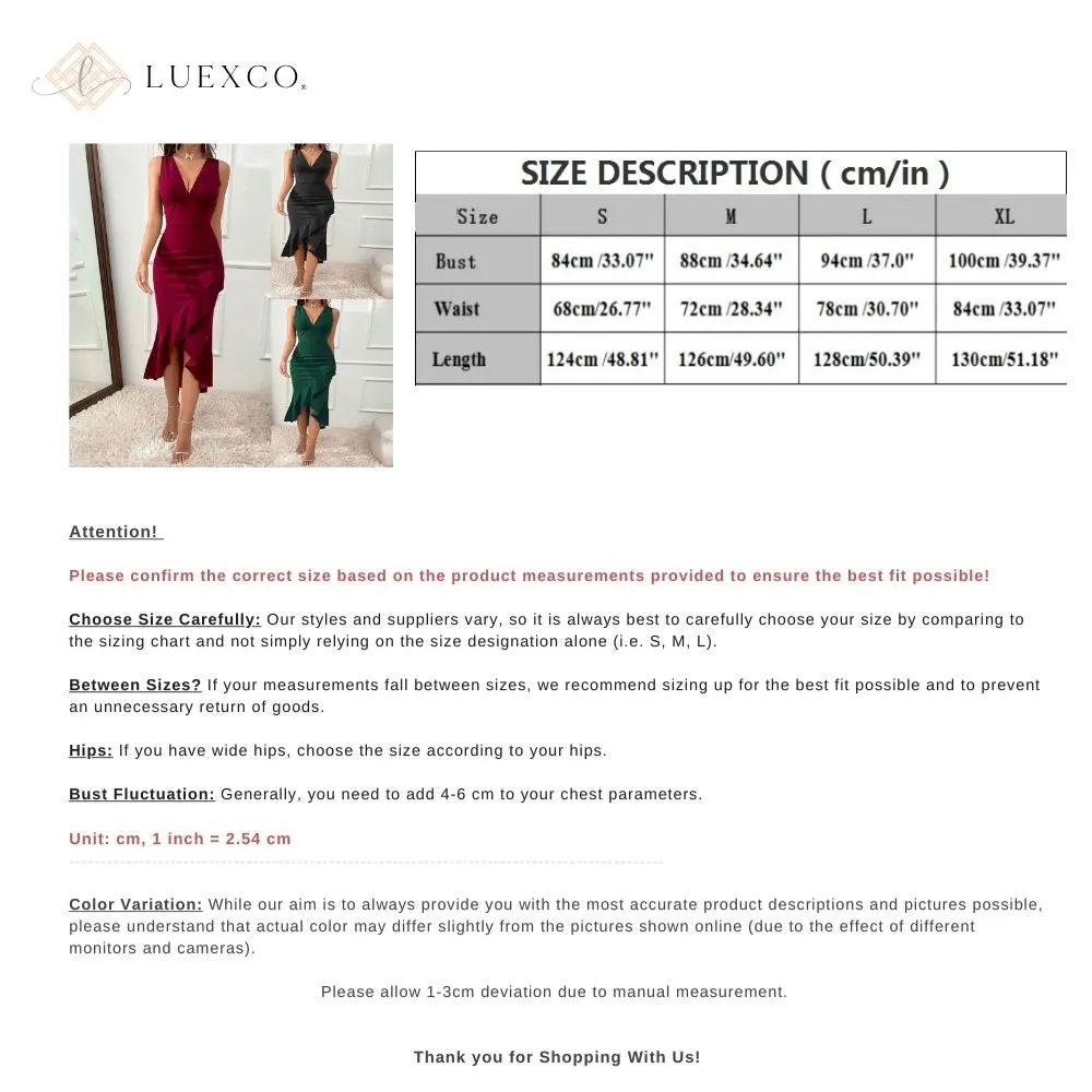Luexco Swallowtail V-neck Split Ruffle Dress
