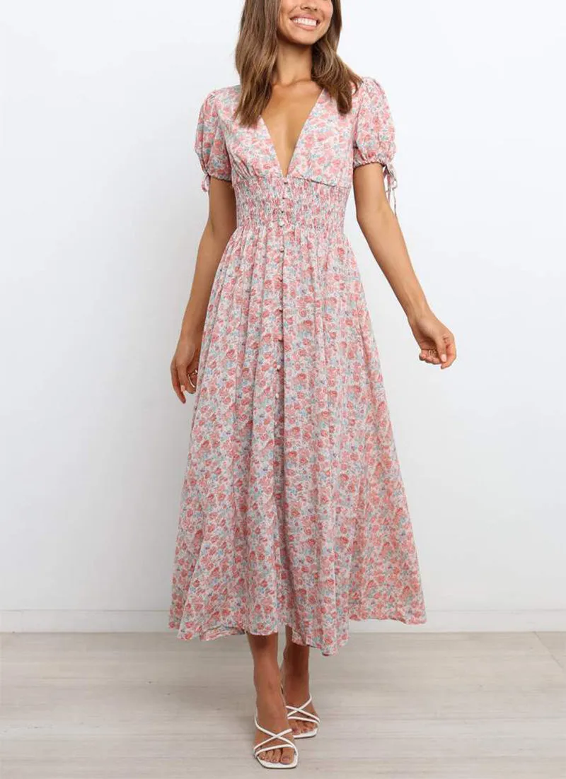 Marilyn V-neck Floral Midi Dress