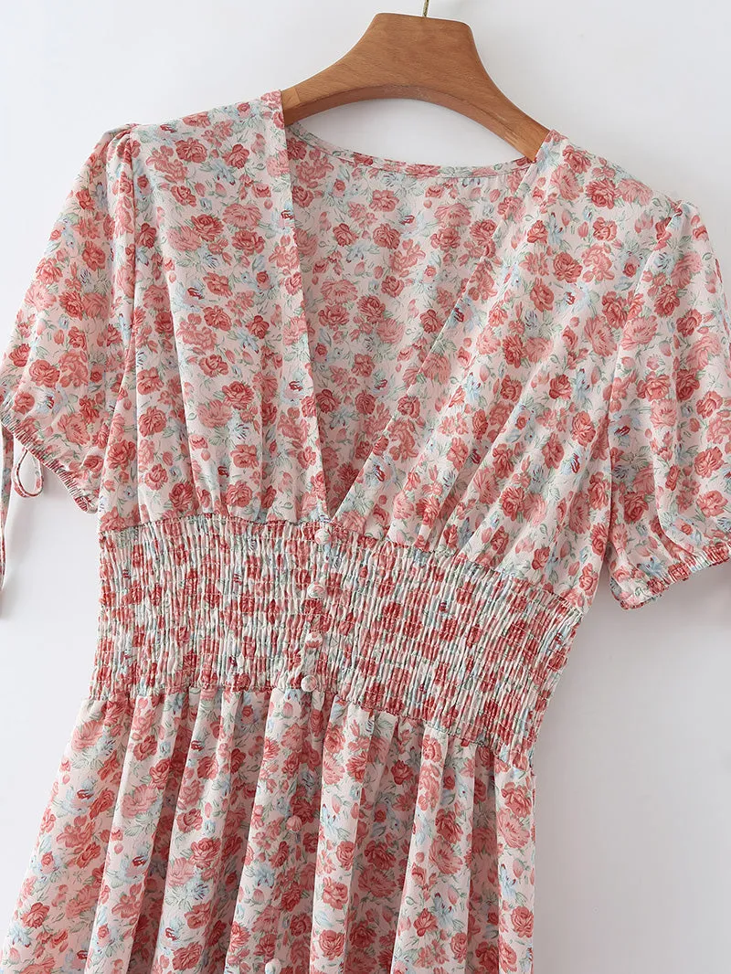 Marilyn V-neck Floral Midi Dress