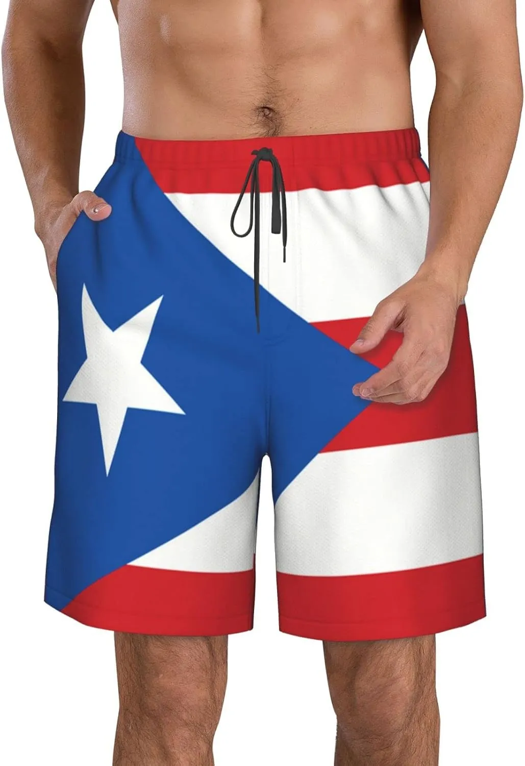 Men's Beach Shorts Drawstring Quick Dry Running Athletic Shorts Comfortable Loose Gym Shorts Swimsuit Pants with Pockets