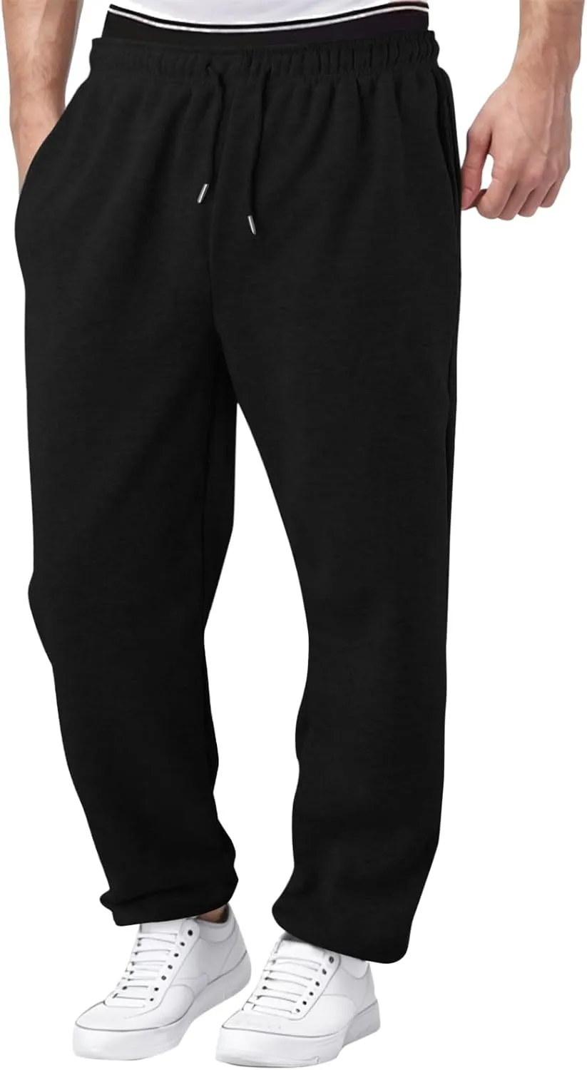 Men's Fashion Sweatpants Drawstring Baggy Wide Straight Leg Loose Fit Baggy Pants Beach Yoga Trousers