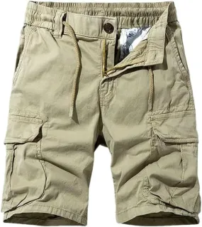 Men's Summer Solid Color Outdoor Leisure Comfortable Cargo Shorts Elastic Waist Loose Straight